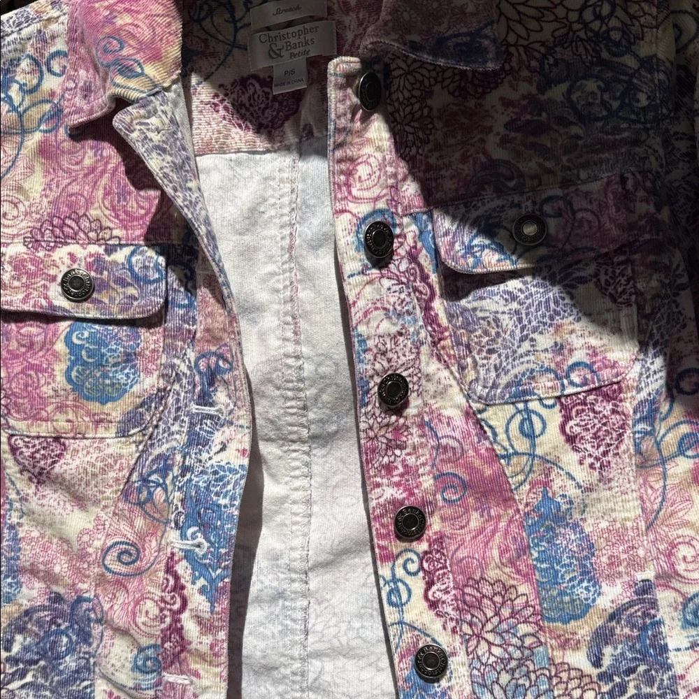 Christopher & Banks Floral Corduroy Jacket - Pink, Blue, Purple - Picture 4 of 4